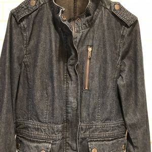 Ann Taylor Distressed  Zip Jeans Jacket SIZE 12 slightly longer & flattering.